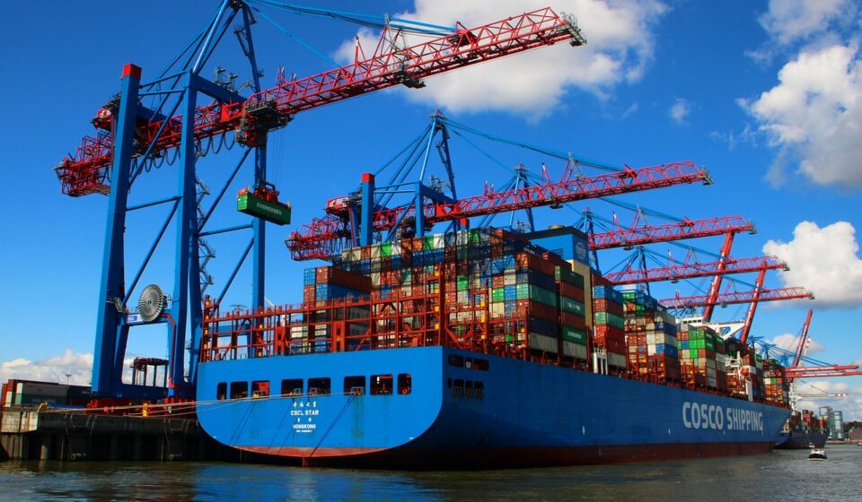 container, port, ship, crane, hamburg, freight, container ship, traffic, industry, logistics, export, delivery, carrier, freighter, shipping, sea, water, trade, shipping company, terminal, nature, globalization, seafaring