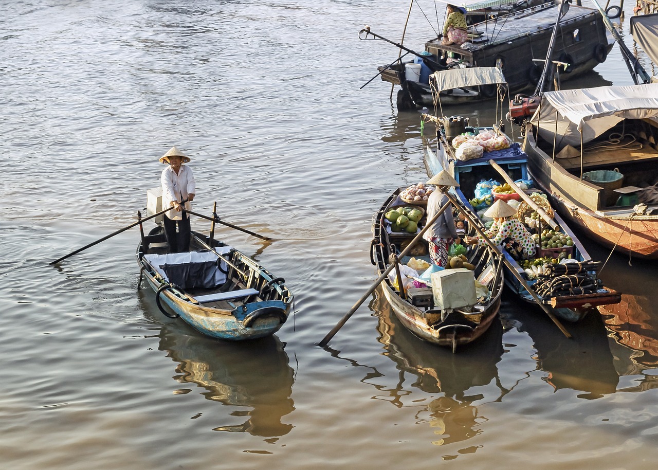 boat, river, water, countryside, woman, nature, trade, deal, farmers market