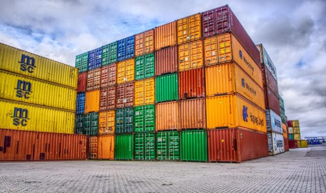 container, port, loading, stacked, container terminal, container handling, freight, nature, transshipment point, germany, to dye, heaven, clouds, hdr, contrast, high dynamic range, multicoloured