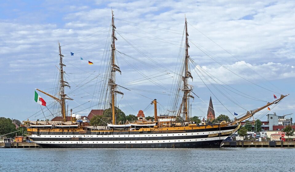 amerigo vespucci, sail training ship, italy, passagierkai, warnemünde, hansesail, rostock, guest ship, tall ship, training ship, shipping, maritime, masts, port, church tower, windjammer, amerigo vespucci, amerigo vespucci, amerigo vespucci, amerigo vespucci, amerigo vespucci, rostock