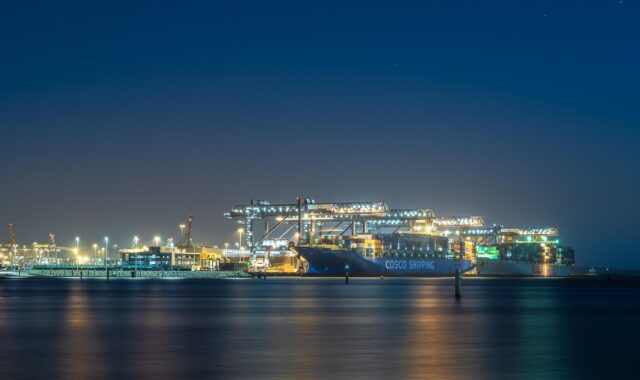 ships, containers, port, night, logistics, trade, water, working, work, container ship, nature, transport