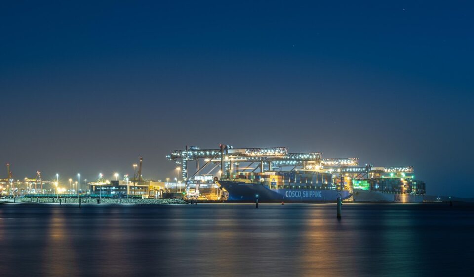 ships, containers, port, night, logistics, trade, water, working, work, container ship, nature, transport