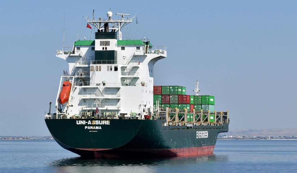 ship, cargo, vessel, container, industry, transport, sea, export, trade, boat, green, nature, sailing, port, thessaloniki, greece