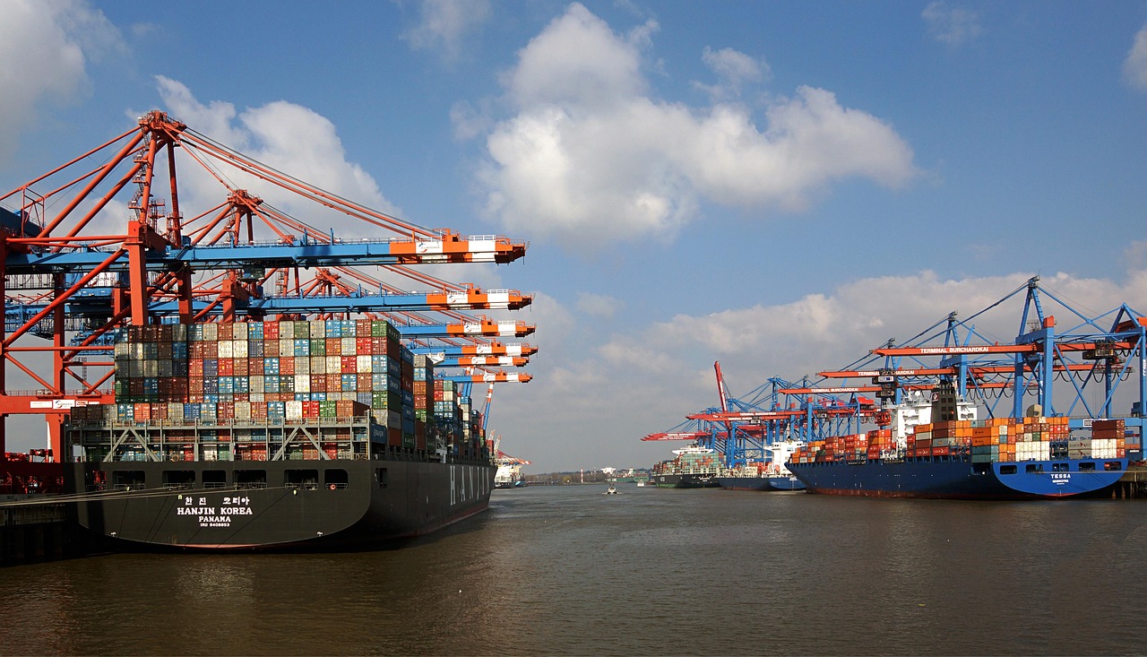 hamburg, port, container, ships, tanker, nature, cranes, water