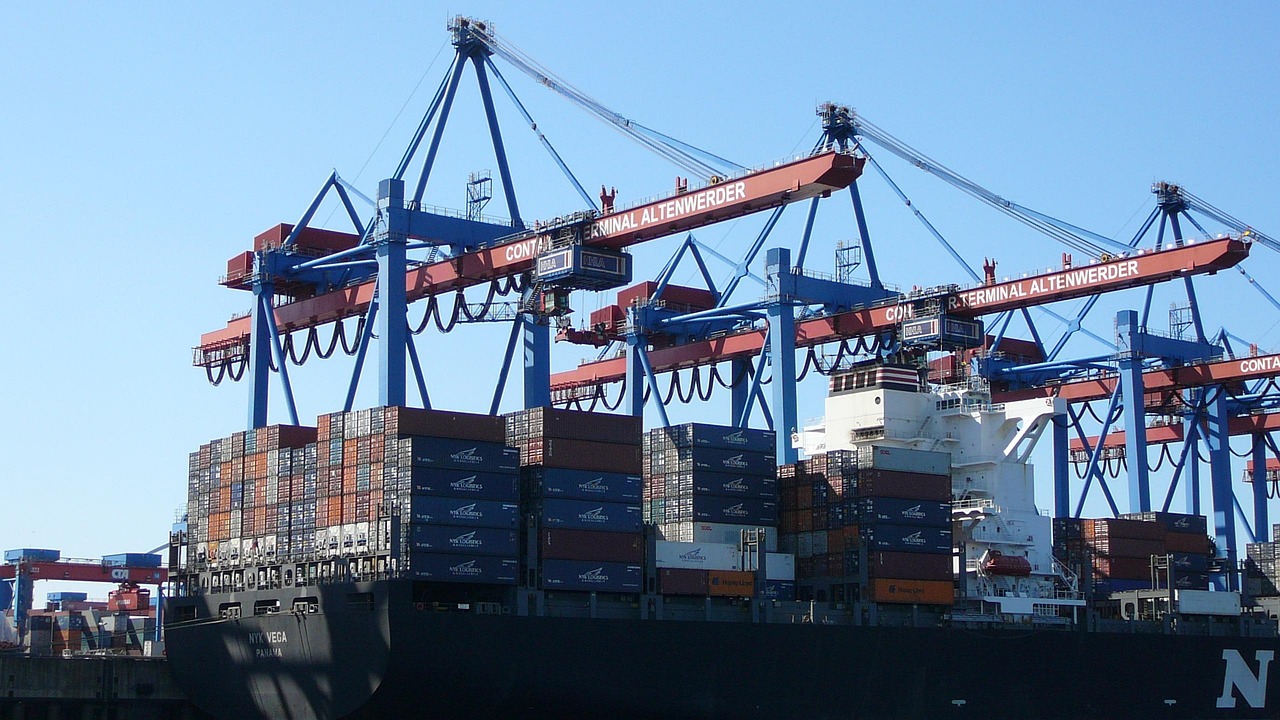 hamburg, port, ship, container, freighter, container ship, nature, port cranes, industry, container terminal, water, cranes, freight, transport freighter ship elbe, traffic, germany, ships
