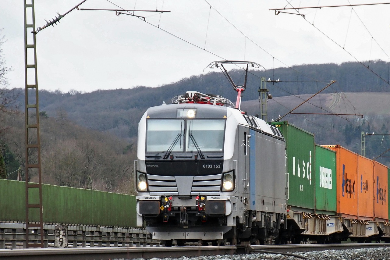 locomotive, railroad, transport, train, rail, logistics, freight train, container, electric locomotive